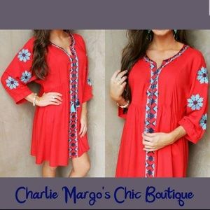 SoLD- Umgee Red and Blue Embroidered Dress